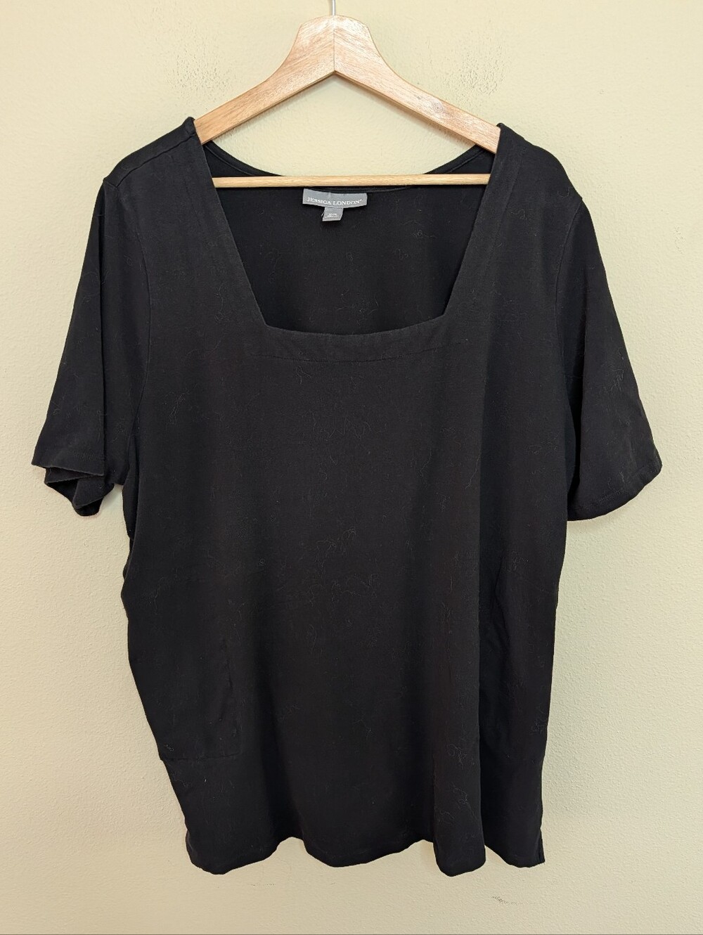 Jessica London Black Square Neck Cotton Tee with Pockets 26/28